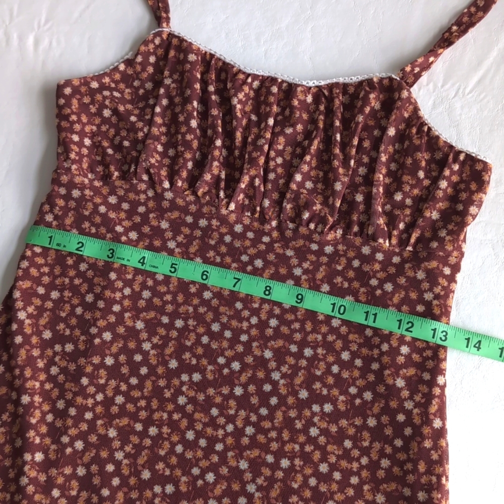 90's Justify Brown Bitsy Floral Print Stretchy Mini Slip Dress Women's Sz Small - Picture 5 of 9